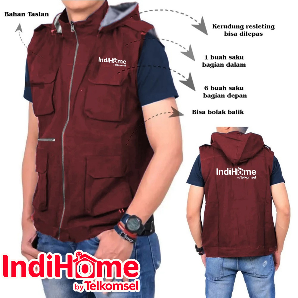 Rompi INDIHOME / Rompi Kantong TELKOMSEL INDIHOME / Rompi Pria Wanita / Rompi Kerja
