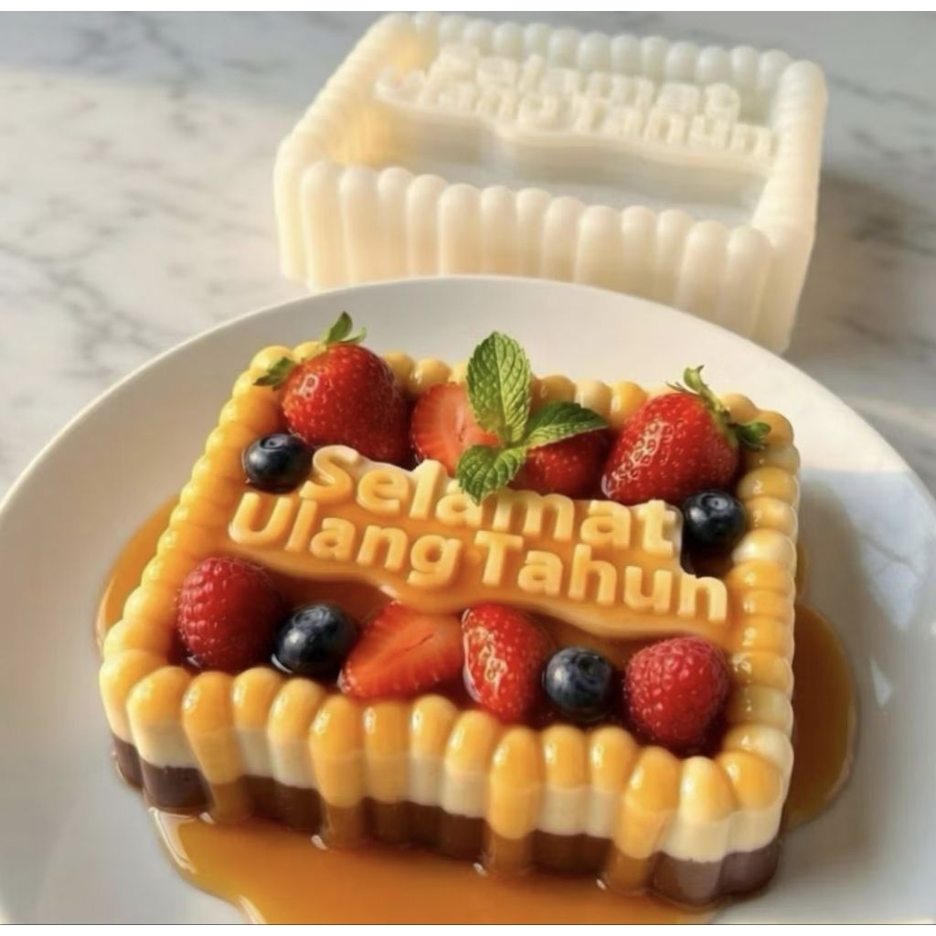 LOYANG PUDING KUE BOLU KUKUS JELLY - PER 1 PCS - SELAMAT ULANG TAHUN - PERSEGI PANJANG 24x18x6 cm