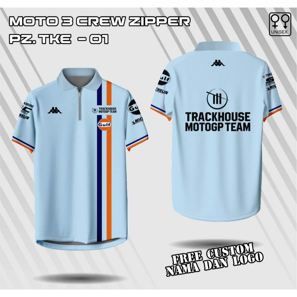 jersey polo zipper motogp gulf team trackhouse racing baju motogp gulf trackhouse kerah zipper kaos 