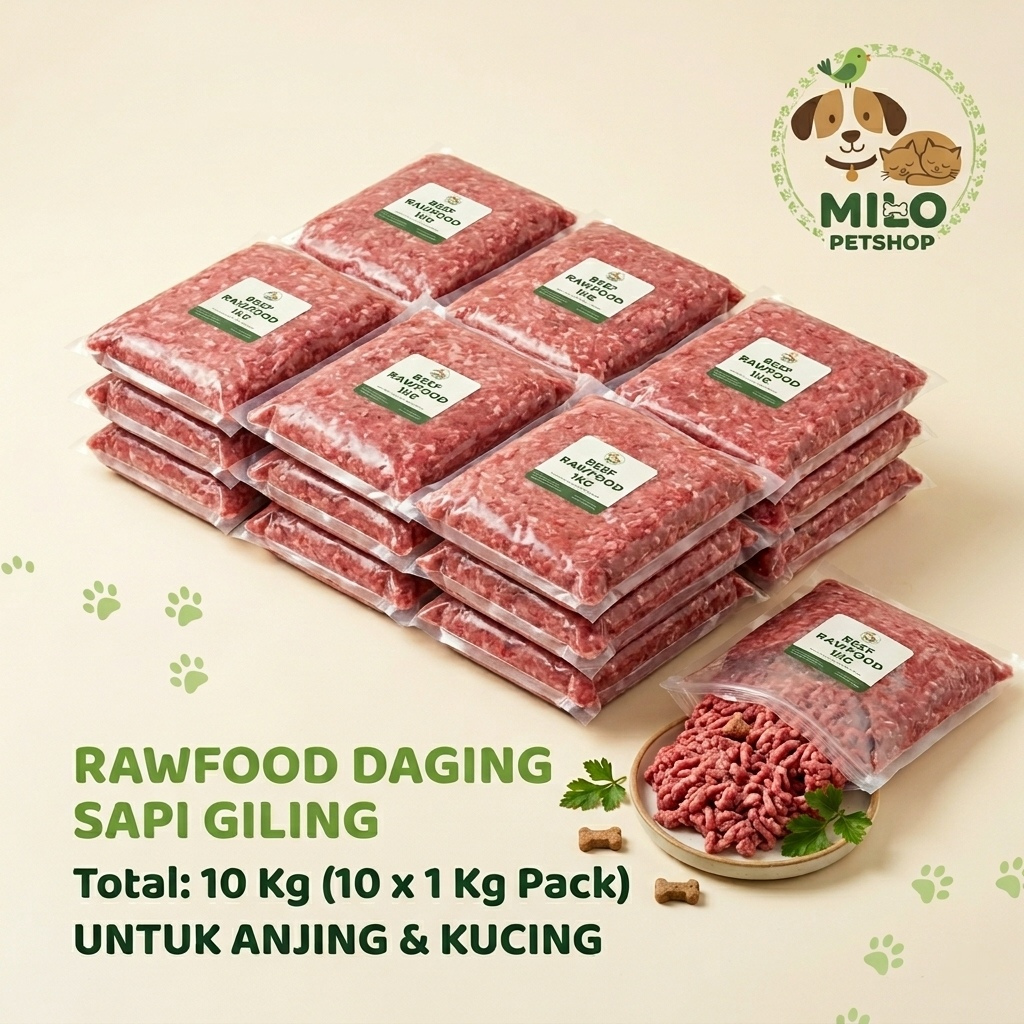 Paket Grosir 10 Kg Sapi Giling Premium Raw Food Anjing Kucing Milo Petshop