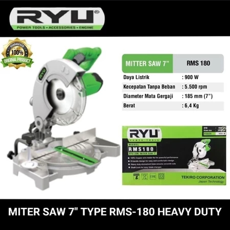 RYU by Tekiro Miter Saw 7 Inch RMS-180 180mm Mesin Gergaji Potong Kayu Sudut Presisi Mitre Saw Listr