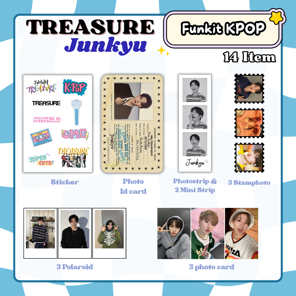 Fankit KPOP TREASURE 14 Item Bundle Stiker, Photo ID, Polaroid, Photo Card | GIFT Box Funkit TREASUR