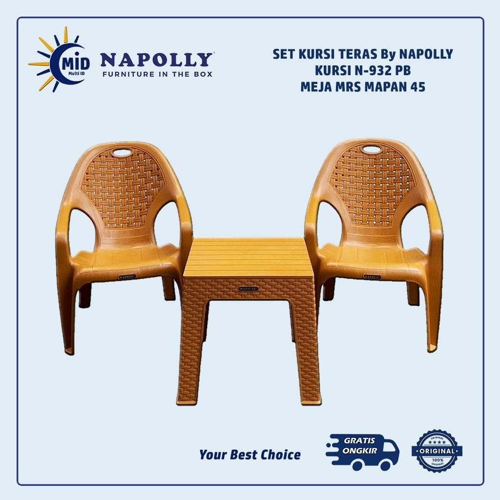 NAPOLLY Set Kursi Teras BIG N-932 PB + Meja Teras MRS MAPAN 45 | 2 Kursi + 1 Meja | Kursi Teras Napo