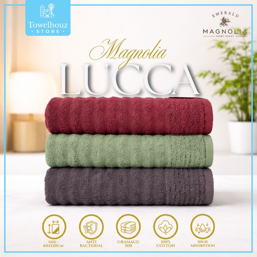 Handuk Mandi Magnolia Emerald Lucca - 60x120cm | Handuk Kecil Olahraga Tebal, Lembut dan Halus Premi