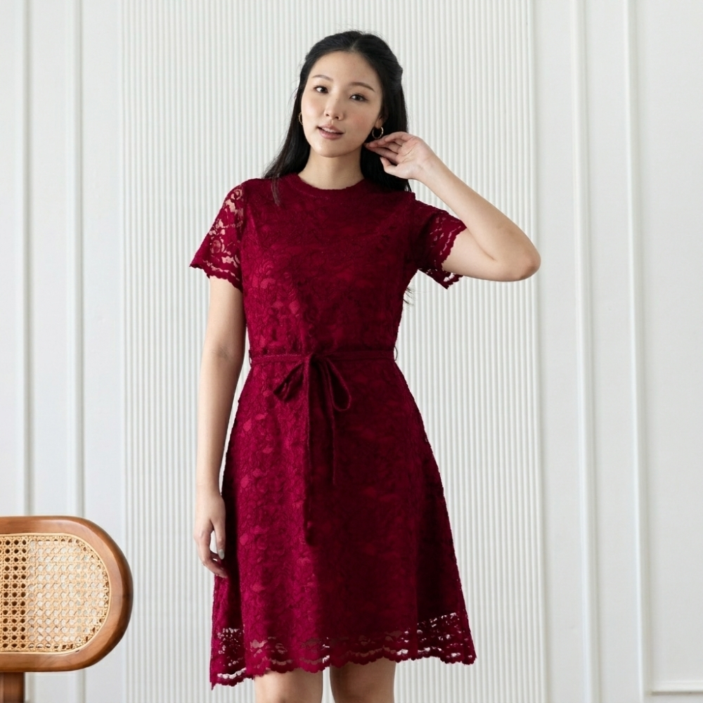 ULTRAVIOLET Jisoo Lace Dress 387 (2 Warna) - Baju Terusan Wanita Korean Style Natal Gereja Holiday