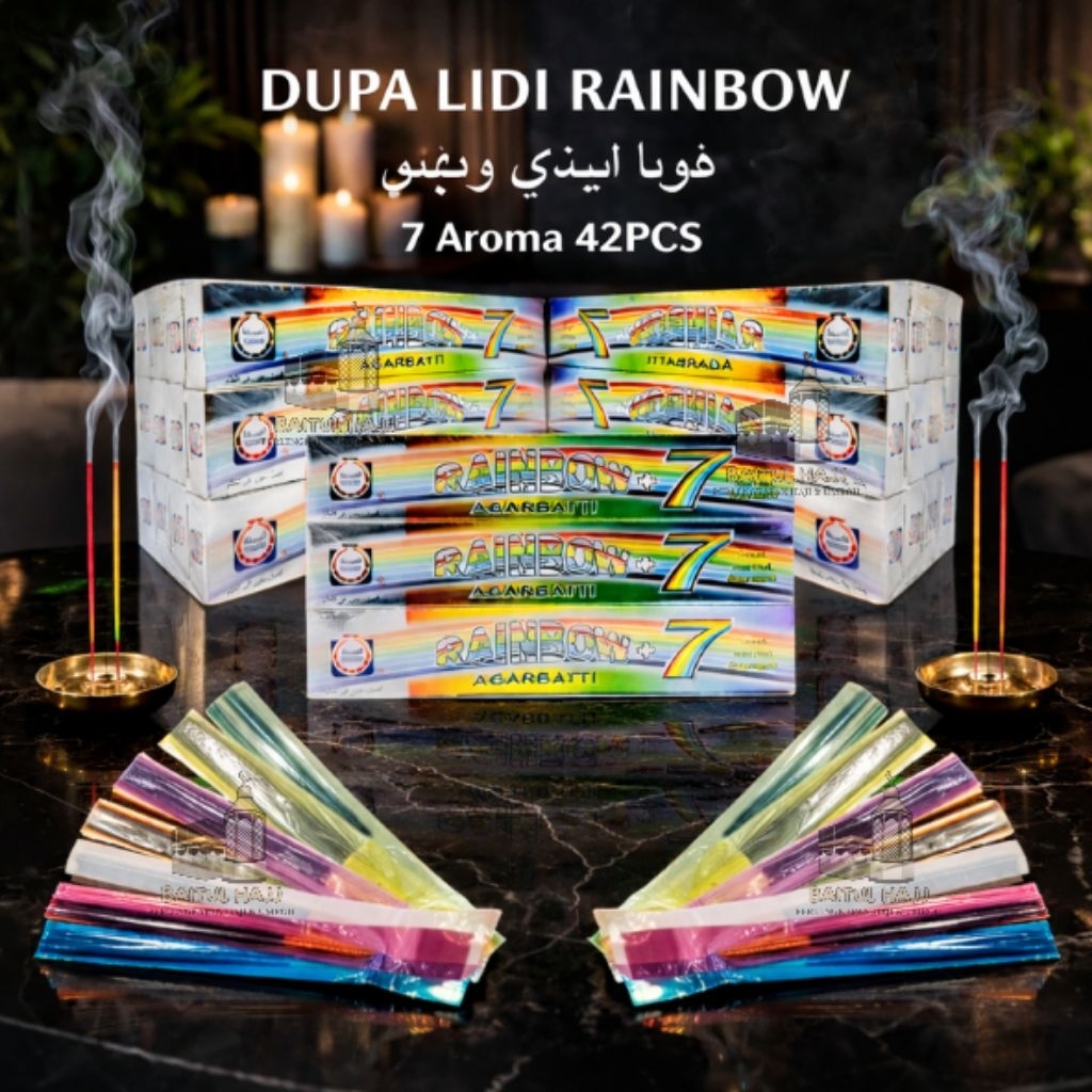 42 Pcs–7 Aroma Dupa Lidi Stik Rainbow Wangi Khas Arab–Dupa Surrati