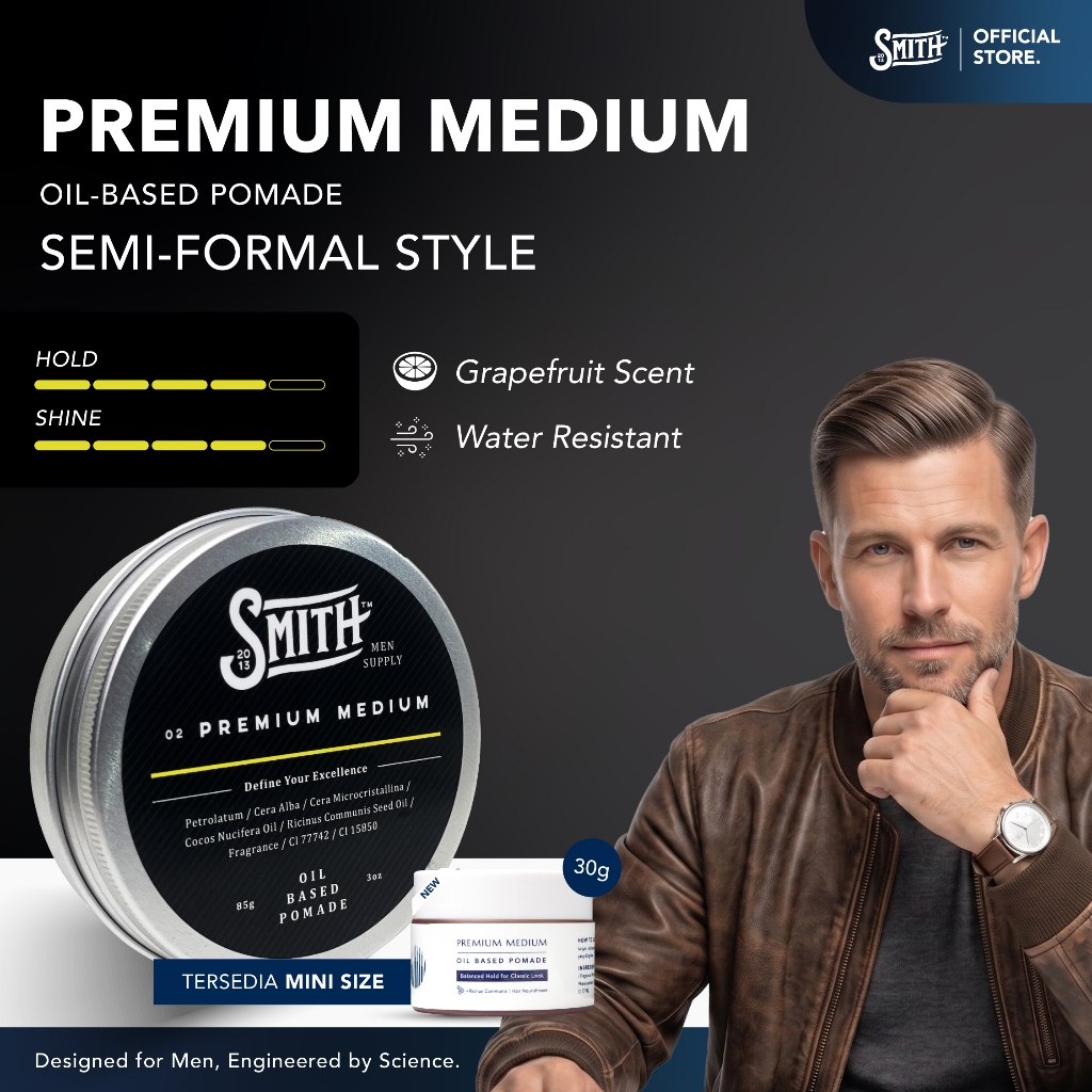 Smith Men Supply - Premium Medium Hair Pomade Oil Based 85gr | Pomade Rambut Pria | Minyak Rambut Pr