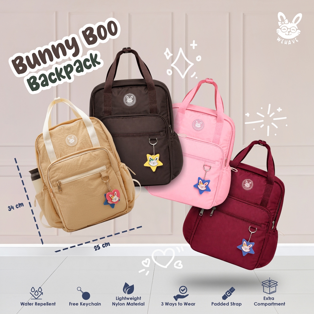 WEHAVE Bunny Boo Backpack | Ransel Wanita Korea | Tas Sekolah & Kampus | Backpack Estetik Gemes | Ta