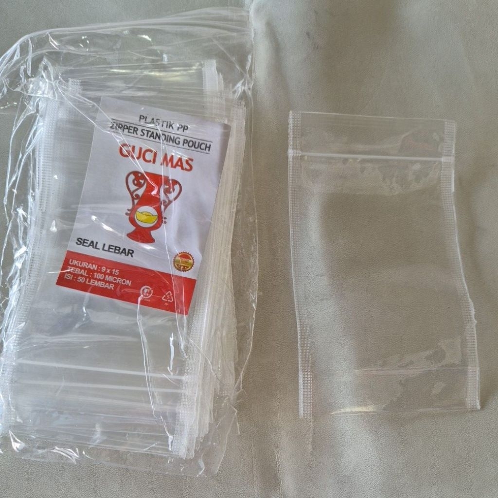 STANDING POUCH 9X15 ZIPLOCK DOUBLE SEAL LEBAR GUCI MAS