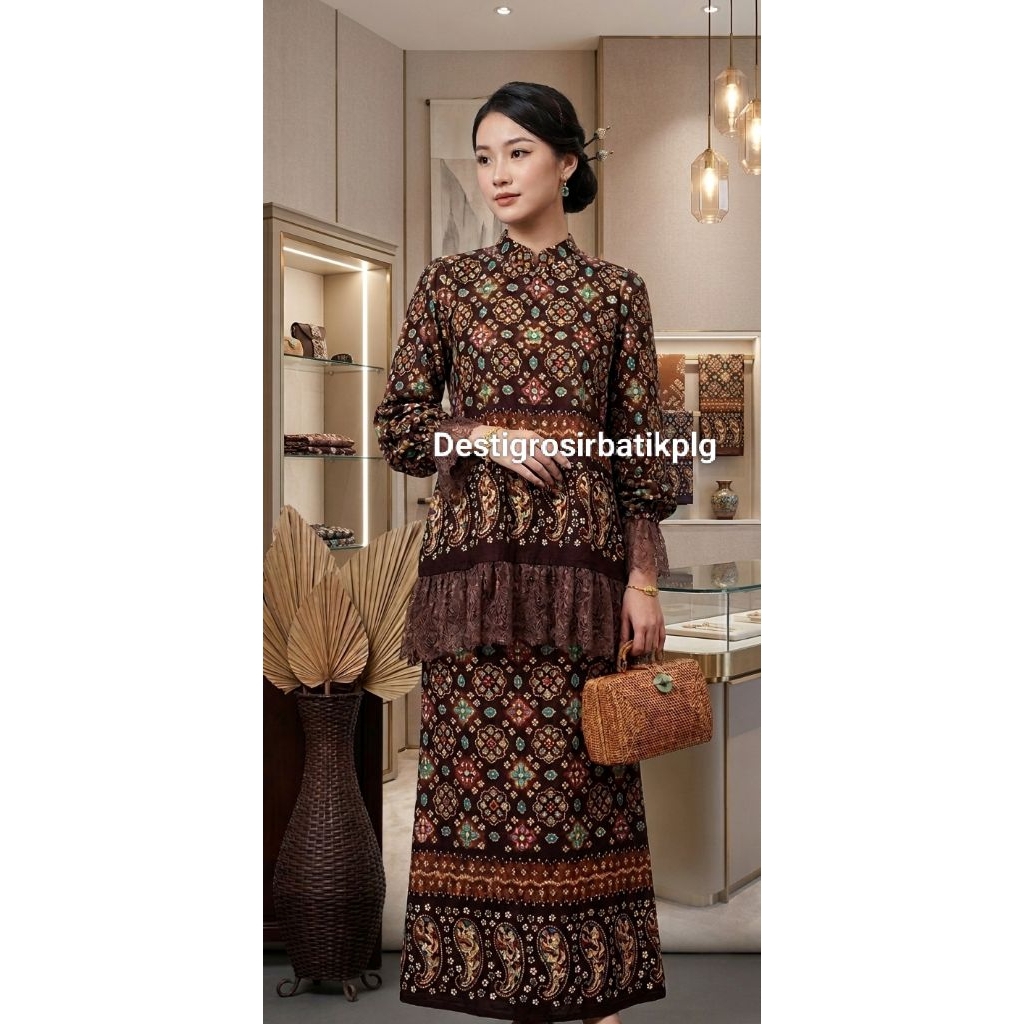setelan rok jumputan Dolby+renda brokat