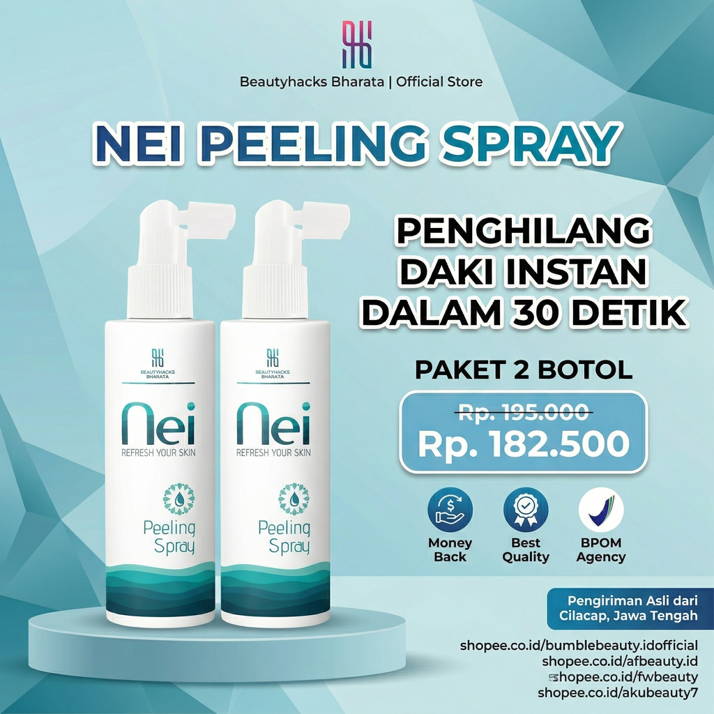 Paket 2 Botol Nei Peeling Spray Eksfloitasi Kulit Hitam Aha Bha Perontok Daki Leher