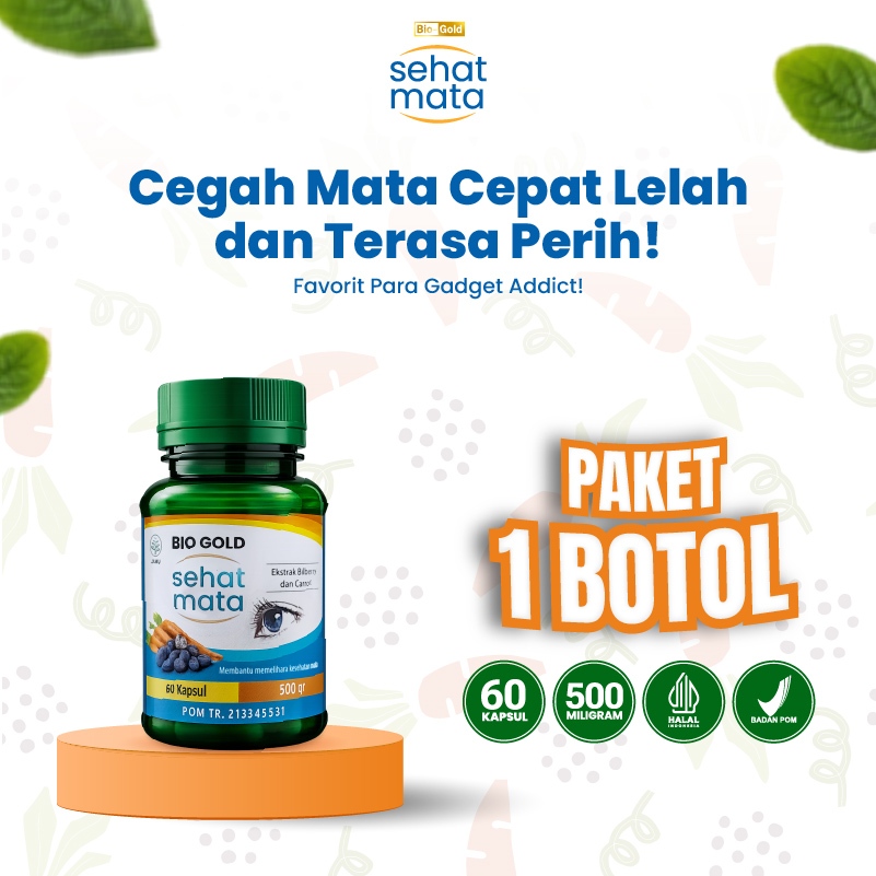 Kapsul Bio Gold Sehat Mata Ekstrak Bilberry dan Wortel Isi 60 Kapsul Atasi Mata Minus Halal