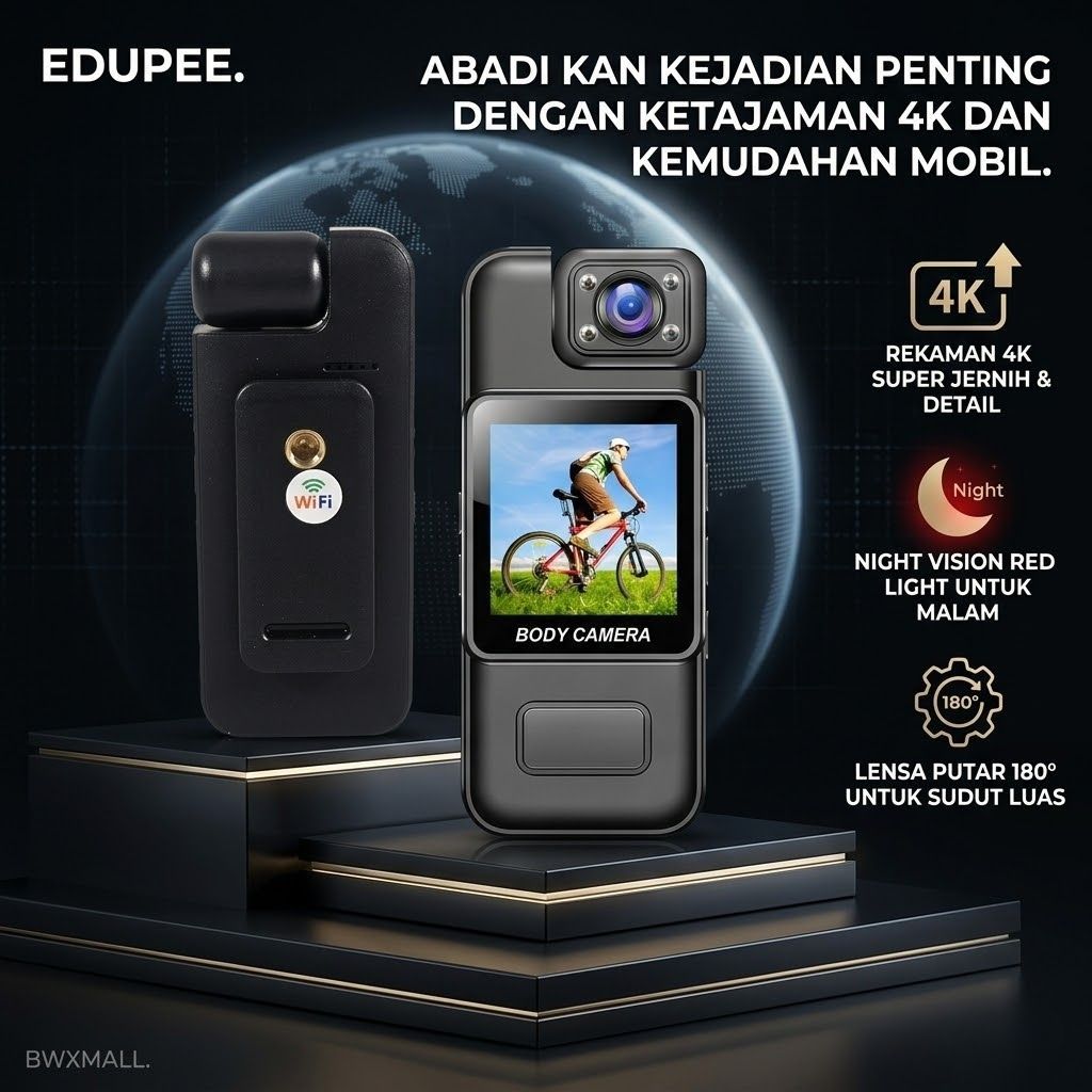 Kamera Mini Clip On EDUPEE ZC M11 Bodycam 4K Resolusi Tinggi Lensa Rotasi 180 Derajat Perekam Video 