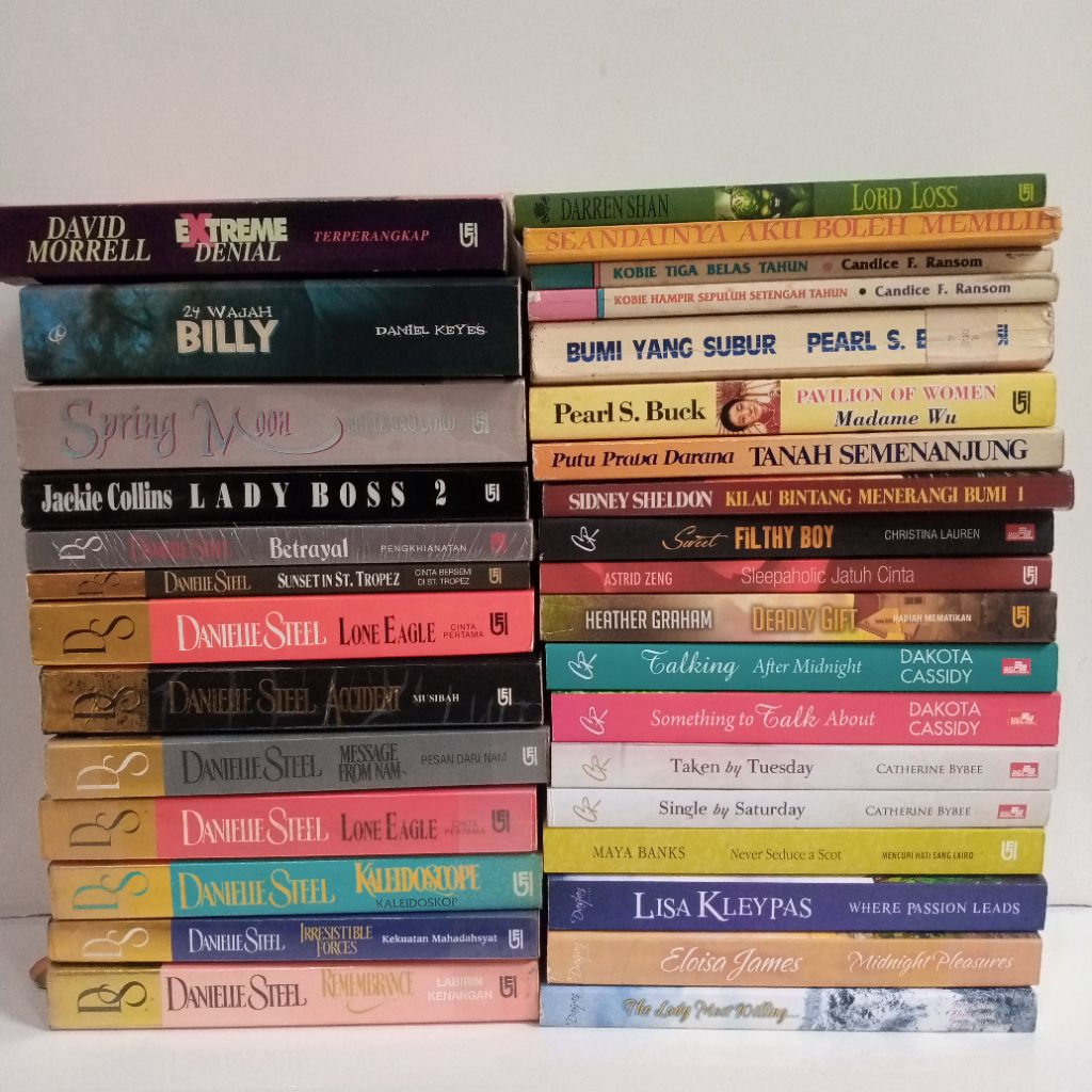 Kumpulan novel berbagai macam judul genre romance fantasy action fiction novel ukuran buku 18cm baha