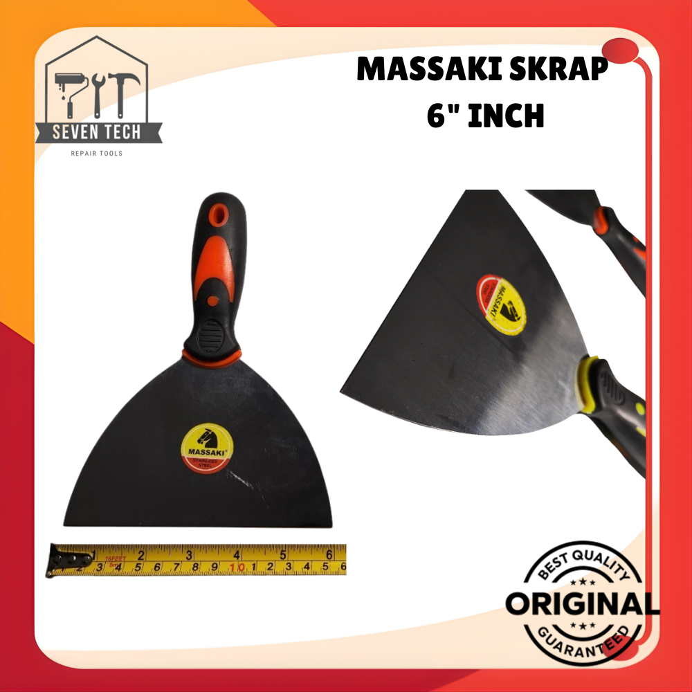 MASSAKI SKRAP DEMPUL GAGANG FIBER 6" STAINLESS STEEL ASLI / KAPE 6" GAGANG KARET/FIBER ANTI SLIP SEK