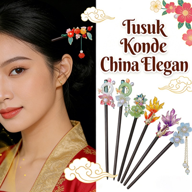 Tusuk Konde Kayu Cendana Gaya China Elegan dengan Rumbai