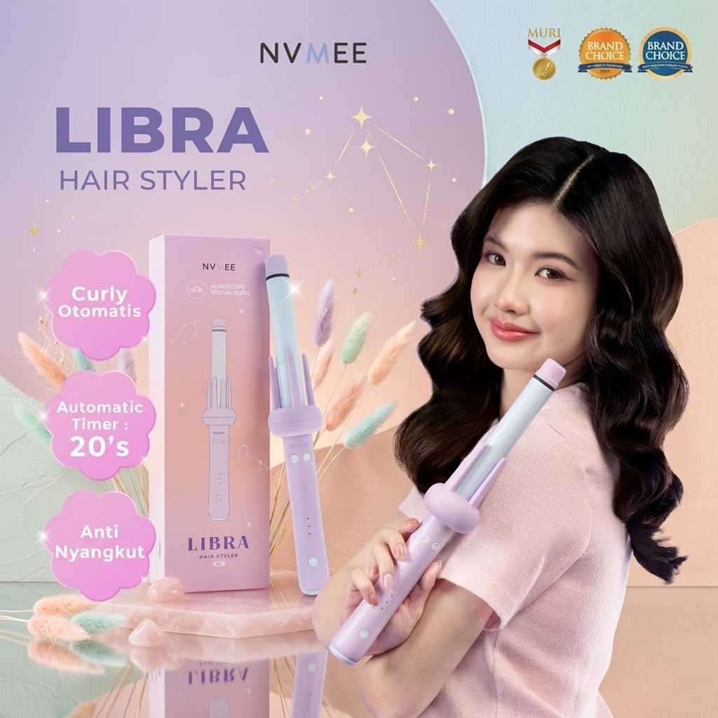 (VINS BEAUTY) NVMEE Hair Srtler Curly Libra | Alat Pengeriting Rambut Otomatis Libra Hair Styler - R