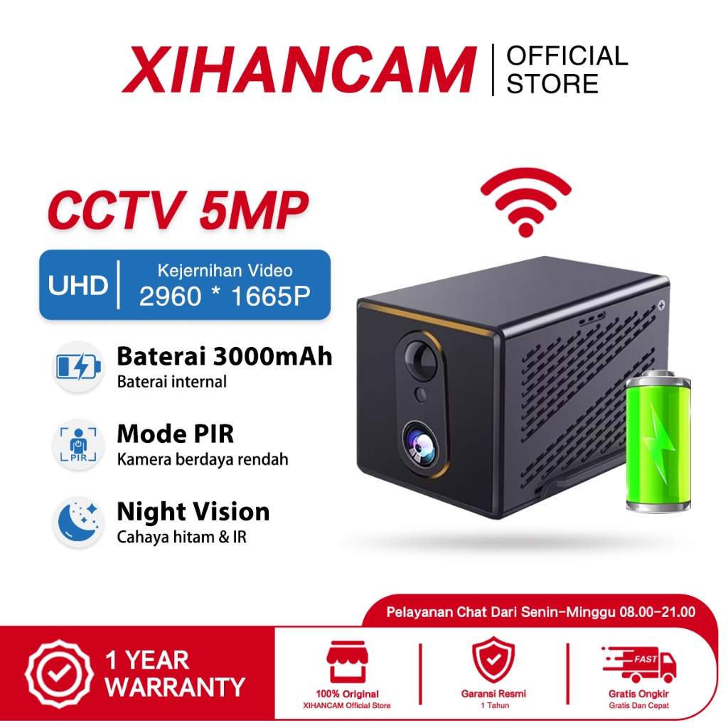 XIHANCAM Kamera Mini 5MP CCTV Wifi Spy Cam CCTV Kecil Tersembunyi Tanpa Kabel Kamera CCTV Mini Sambu