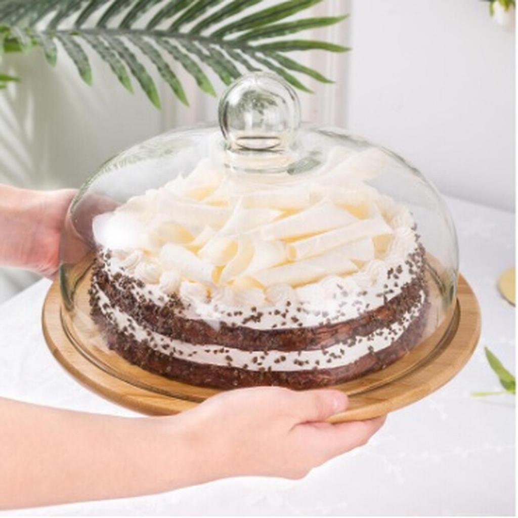 Tempat Kue Kayu Tutup Kaca / Wooden Cake Stand /Cake Tray Wooden Glass