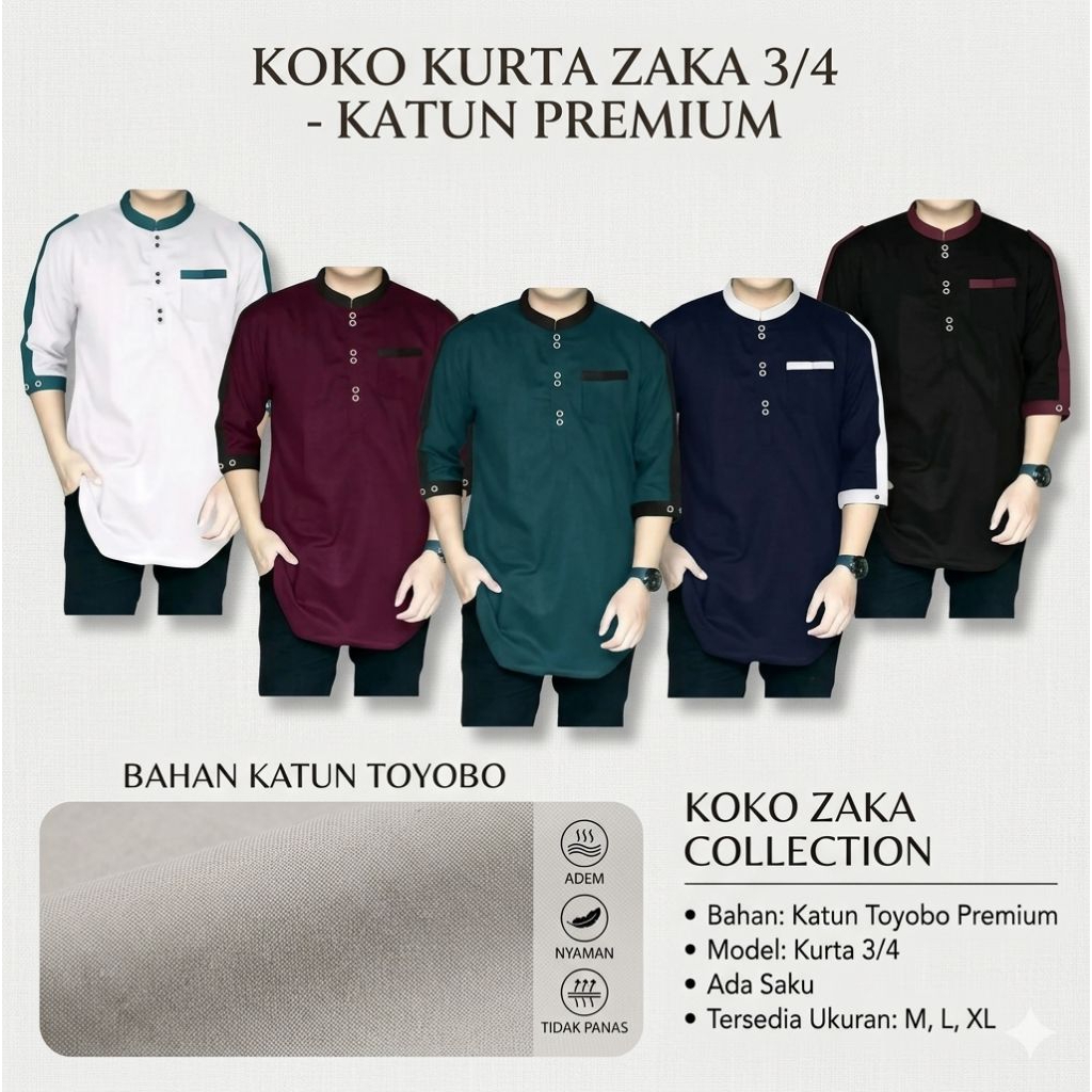 Baju koko pria kurta zaka terbaru lengan 3/4