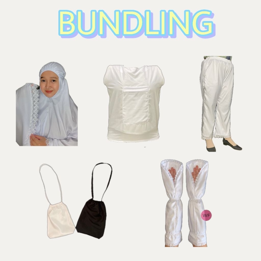 SET perlengkapan umroh haji [ hijab khadijah + kaos dalam + celana + kantong batu + handsok ]
