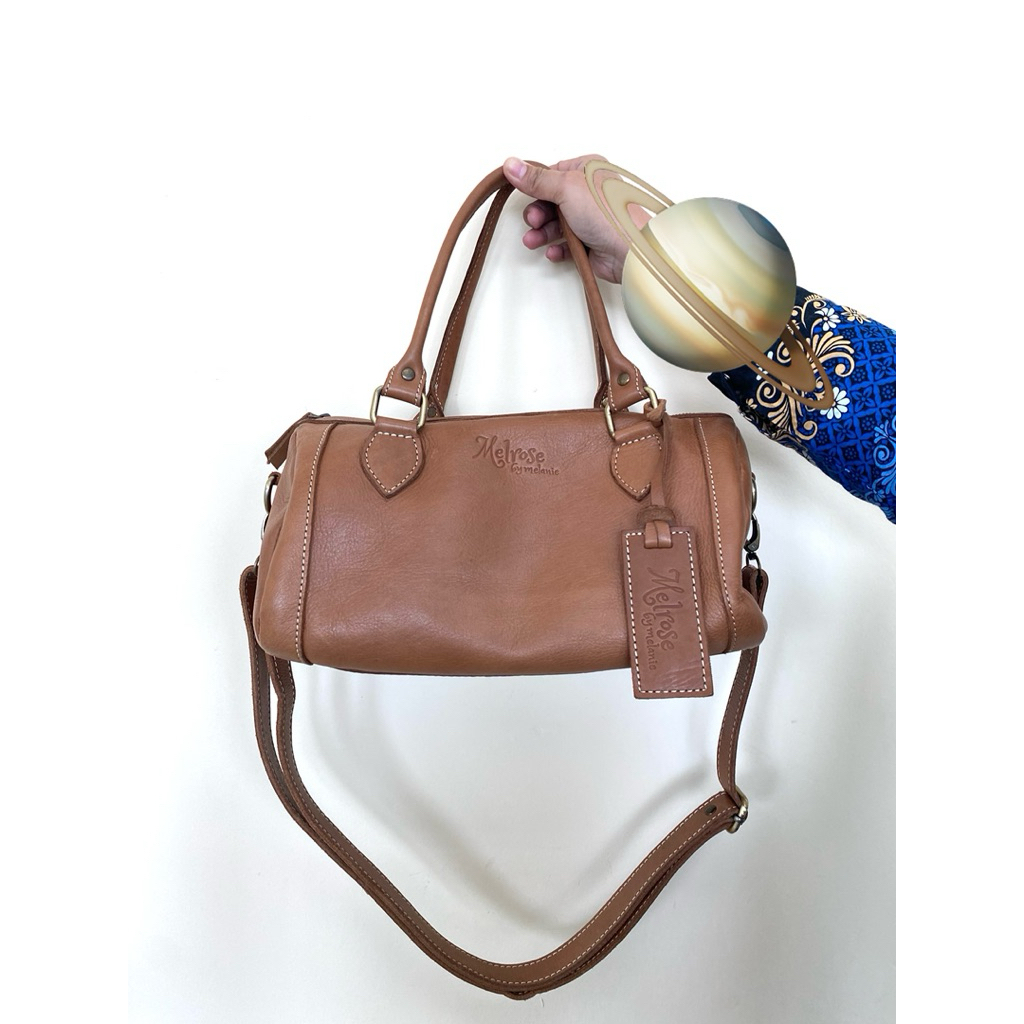 Preloved Tas Kulit Melrose by Melanie warna coklat bahan kulit sapi | Prelov tas kulit | Tas kulit b