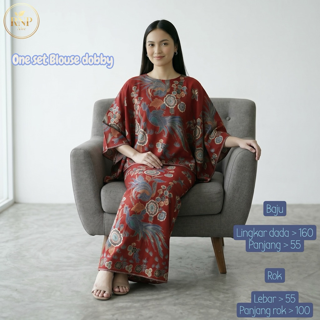 One Set Batik Dobby / Setelan Batik Bahan Dobby / Baju Batik Model Kalong dengan Rok ikat