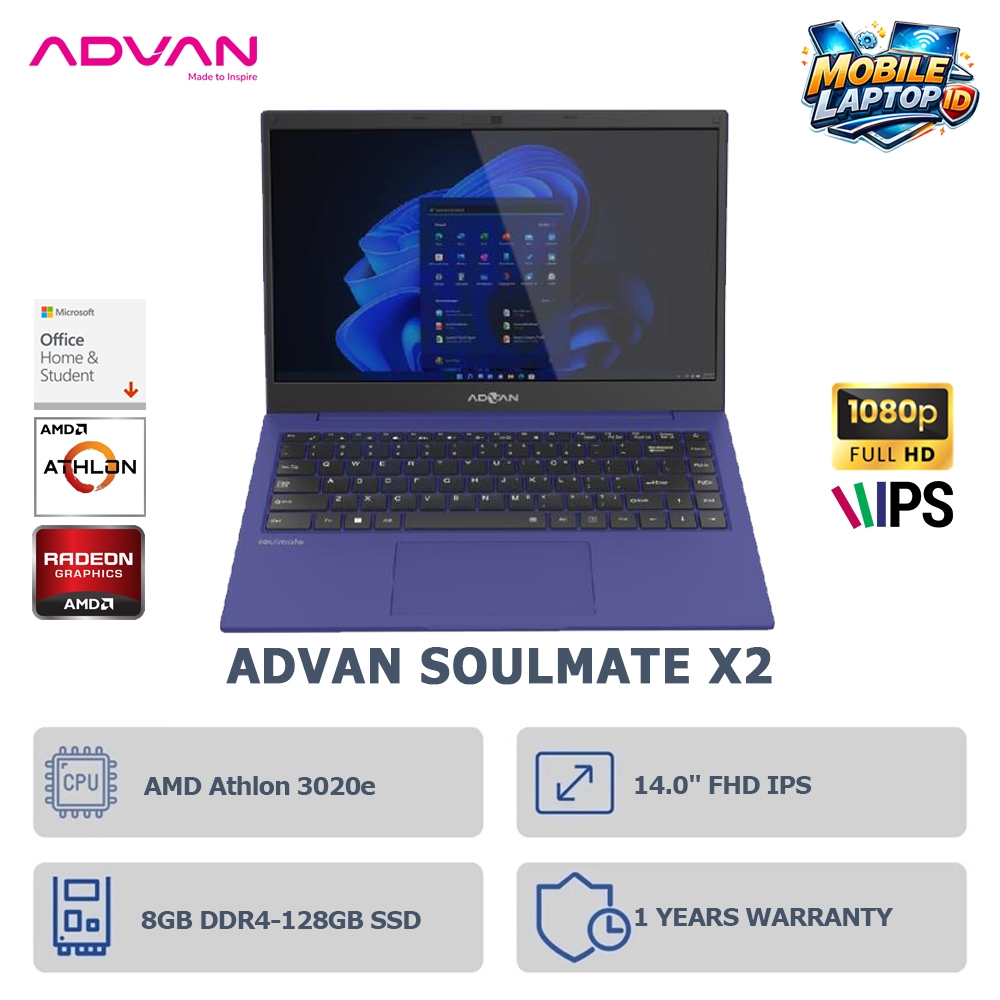 ADVAN SOULMATE X2 AMD 3020 8GB 128GB W11 14.0 IPS MIDNIGHT BLUE