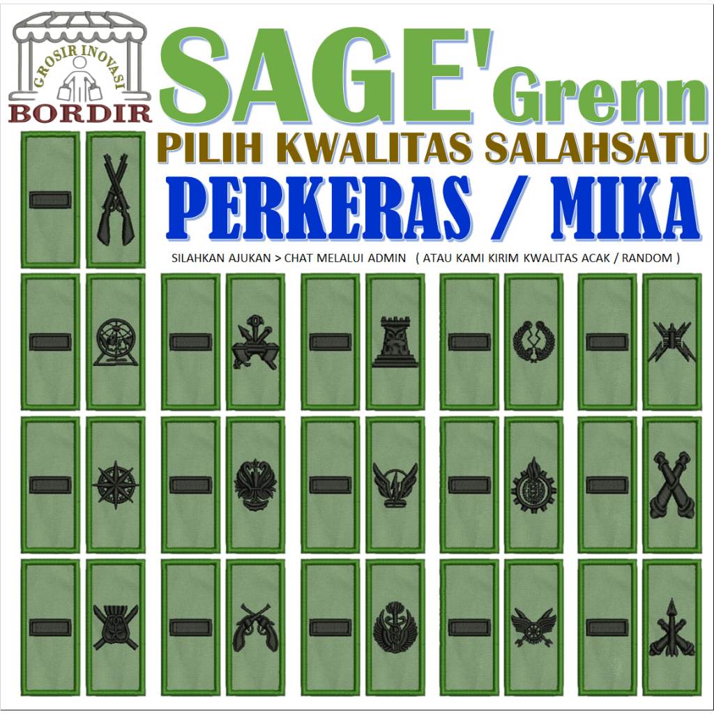 2 PANGKAT LETDA CORP KORP CORPS PDL SAGE GREEN TNI AD STAFF BORDIR LAGI EMBROIDERY GIB