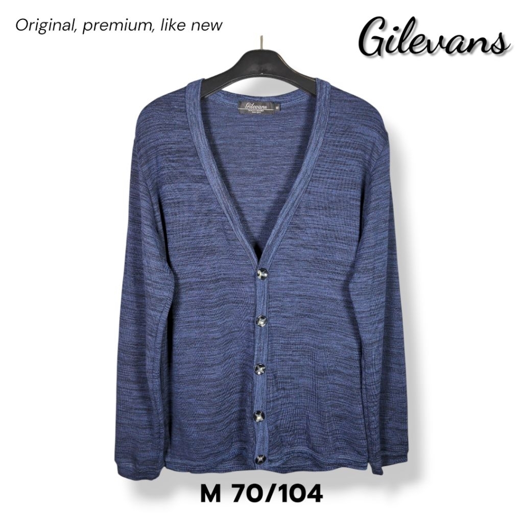 Gilevans Cardigan Sweater Casual Original Size M Warna Grey Blue Motif Twotone