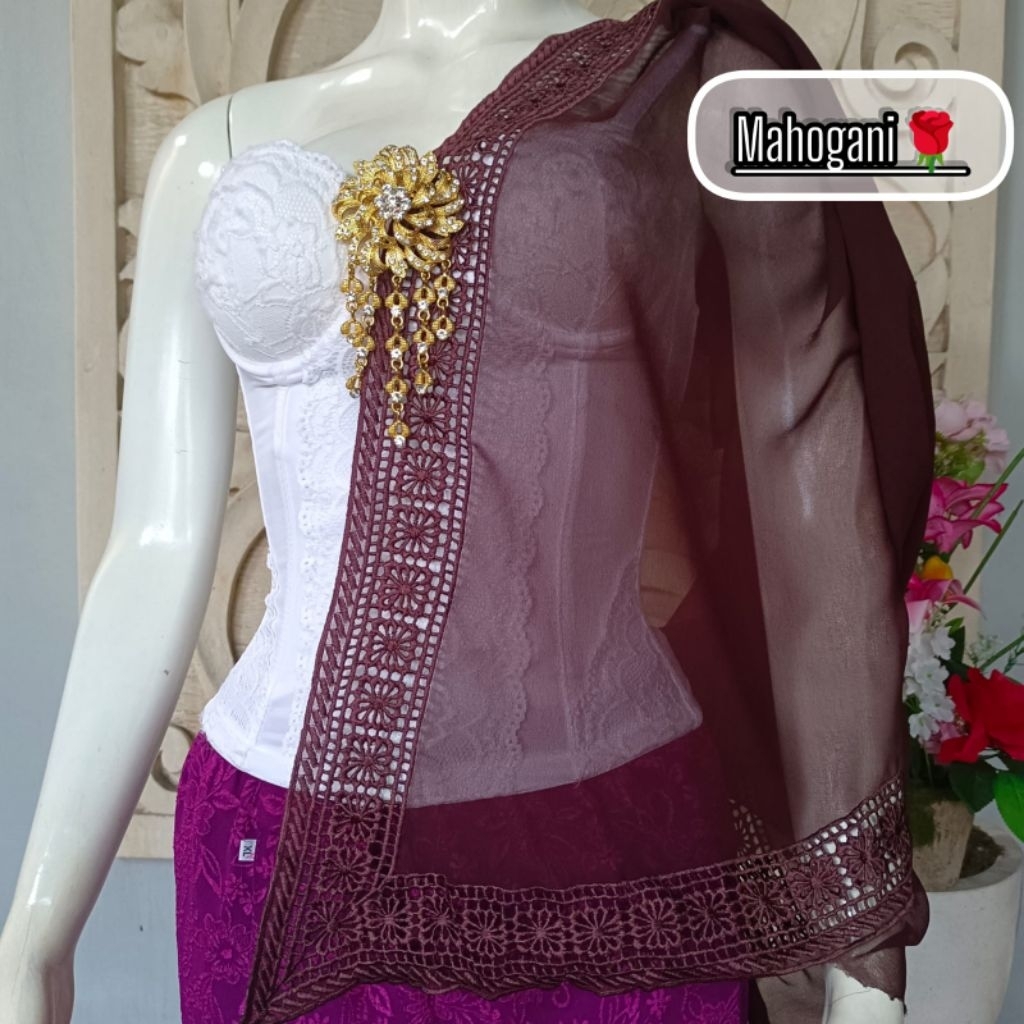 KAIN KEBAYA SUTRA CREPE BORDIR BALI KERAWANG