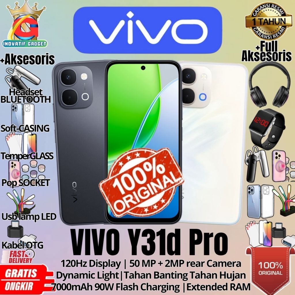 HP BARU VIVO Y31d Pro 8/256GB & 8/128 GB & 6/128 GB Ram Upto 16GB Water & Drop Resistant GARANSI RES