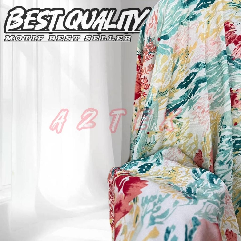Kain katun rayon Viscose premium - Kain rayon motif floral ekslusif - Kain rayon original - Harga 0,