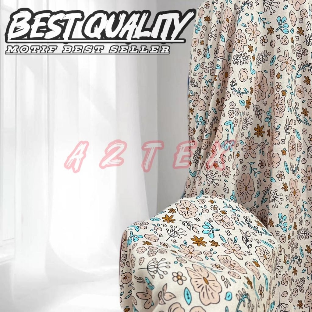 Kain katun rayon Viscose premium - Kain rayon motif floral ekslusif - Kain rayon original - Harga 0,