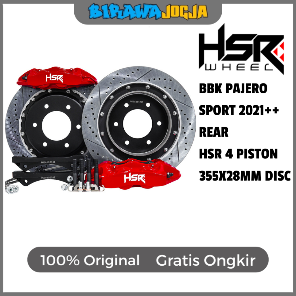 BBK BELAKANG PAJERO BBK RED HSR 4 PISTON MZGT4 REAR 355X28 DRILLED SLOTTED MITSUBISHI PAJERO SPORT