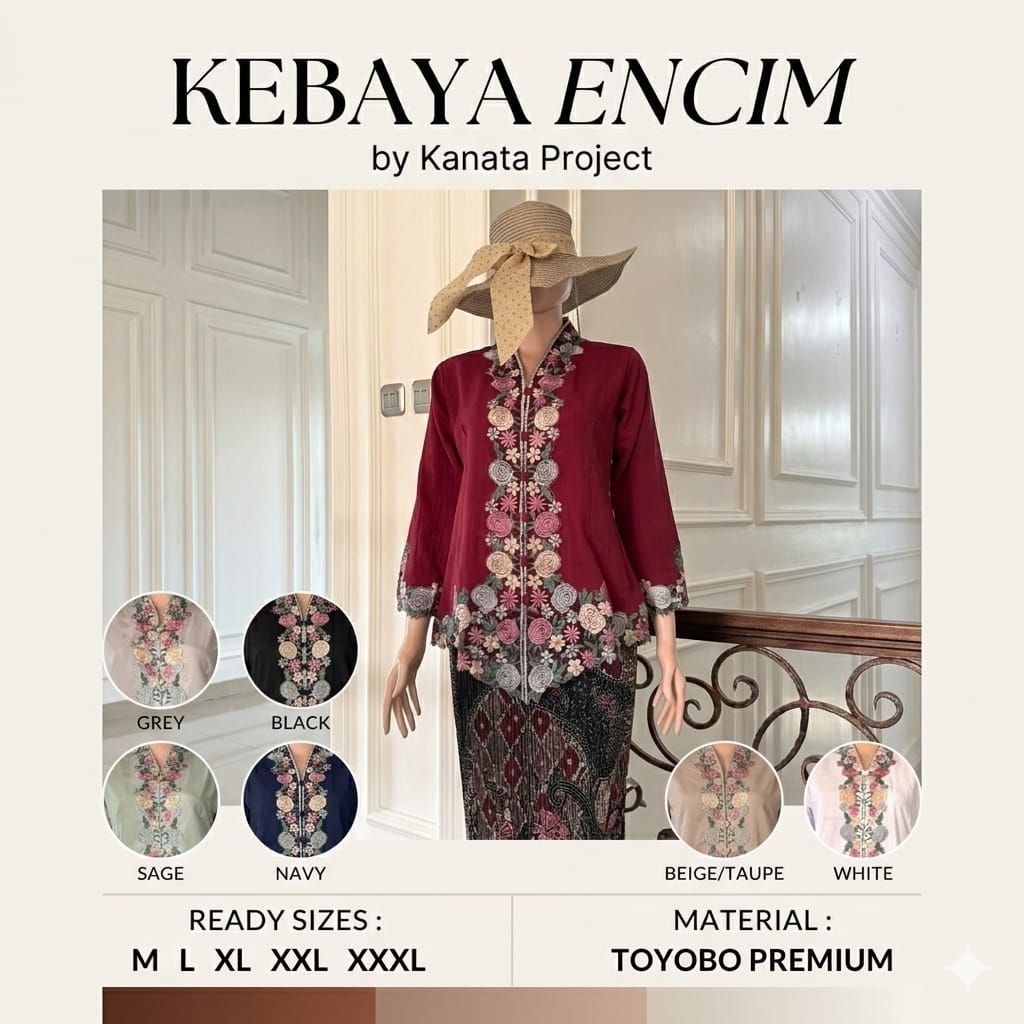 BAJU KEBAYA BORDIR ENCIM WANITA  MODERN | Atasan kebaya encim betawi bordir modern