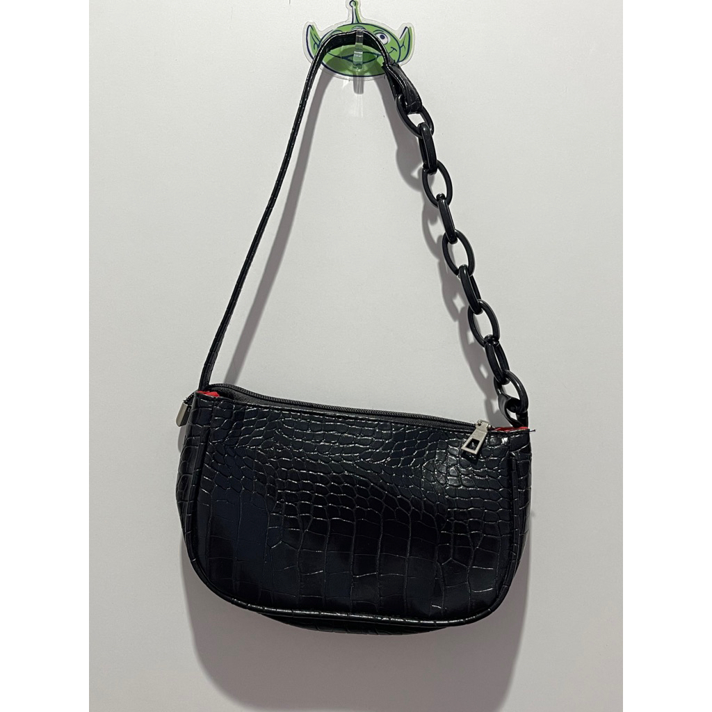PRELOVED TAS WANITA SHOULDER BAG CROCO RANTAI HITAM