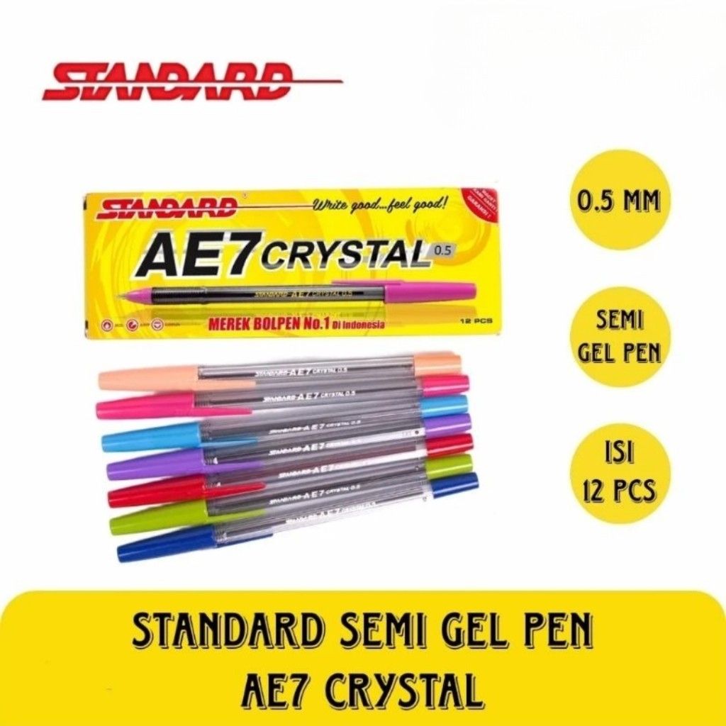 PULPEN / BALLPOINT / PEN / BOLPEN STANDARD AE7 / PEN STANDARD SEMI GEL AE7 CRYSTAL (1 LUSIN)
