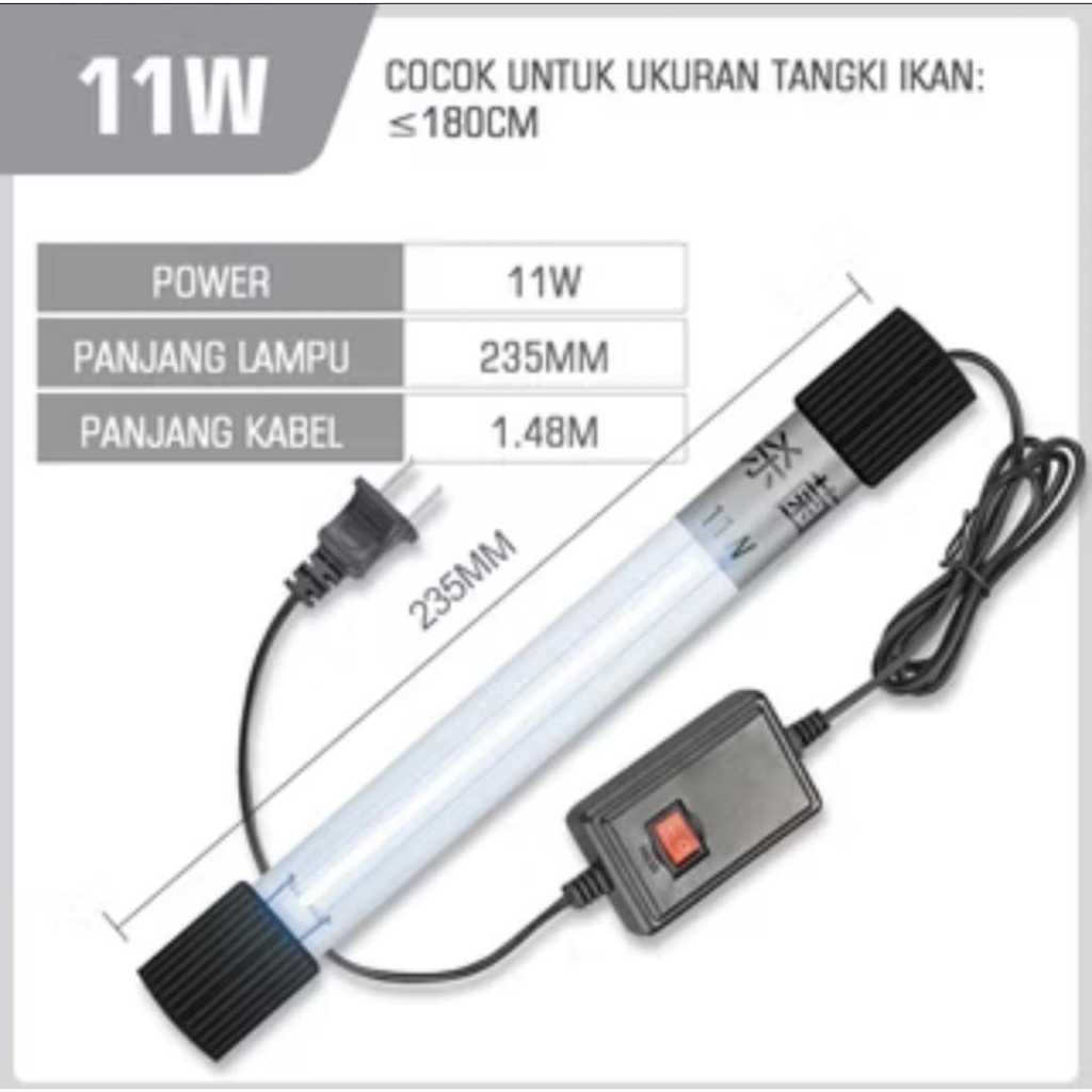 LAMPU UV 11W lampu uv 11 watt lampu selam sterilisasi air akuarium kolam ikan uv lamp aquarium