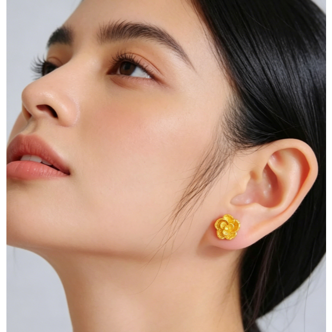 anting lapis emas Anting emas wanita Anting Tusuk Emas Motif Bunga Mawar - Elegan & Feminin