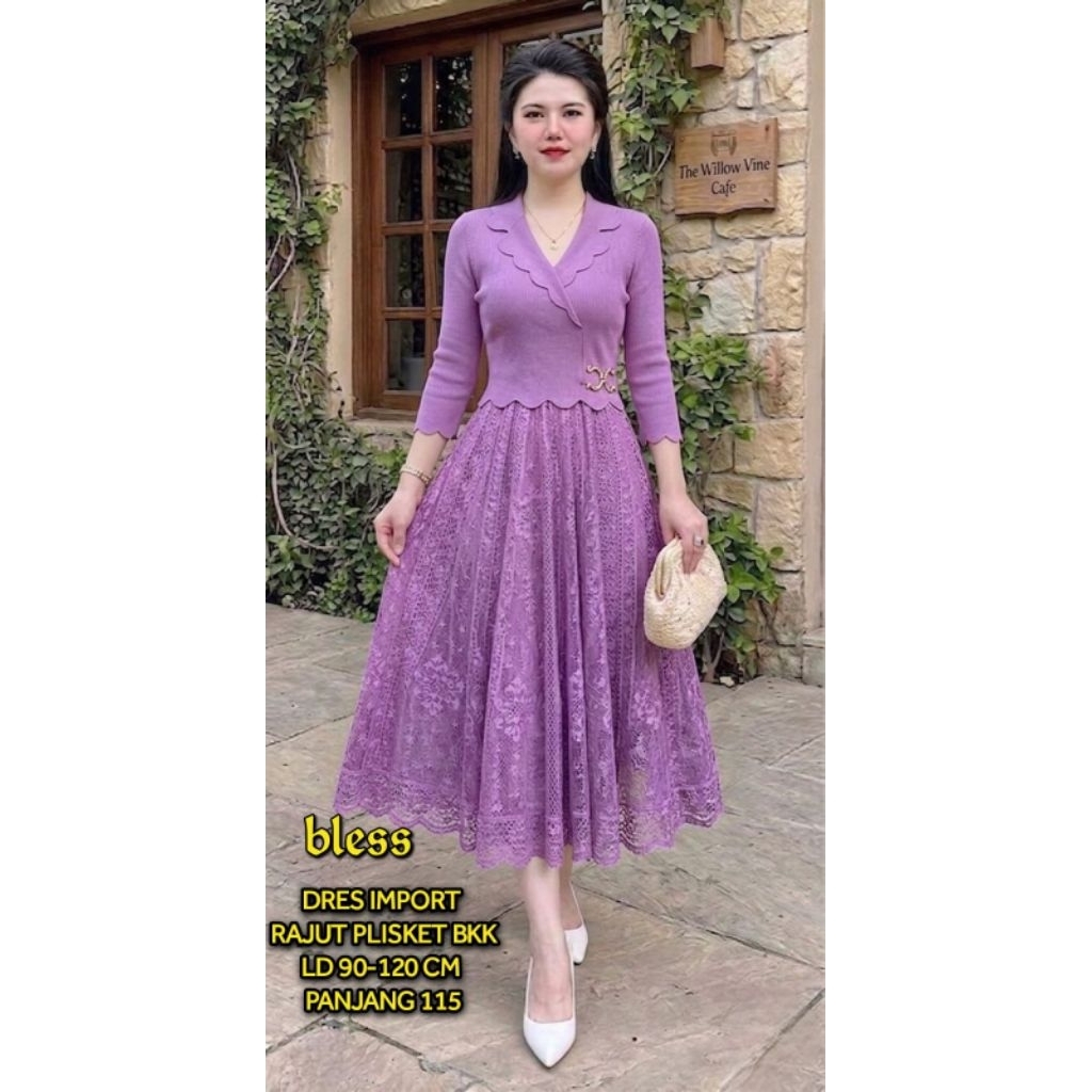 Dress plisket premium terbaru Dress rajut kombinasi brokat