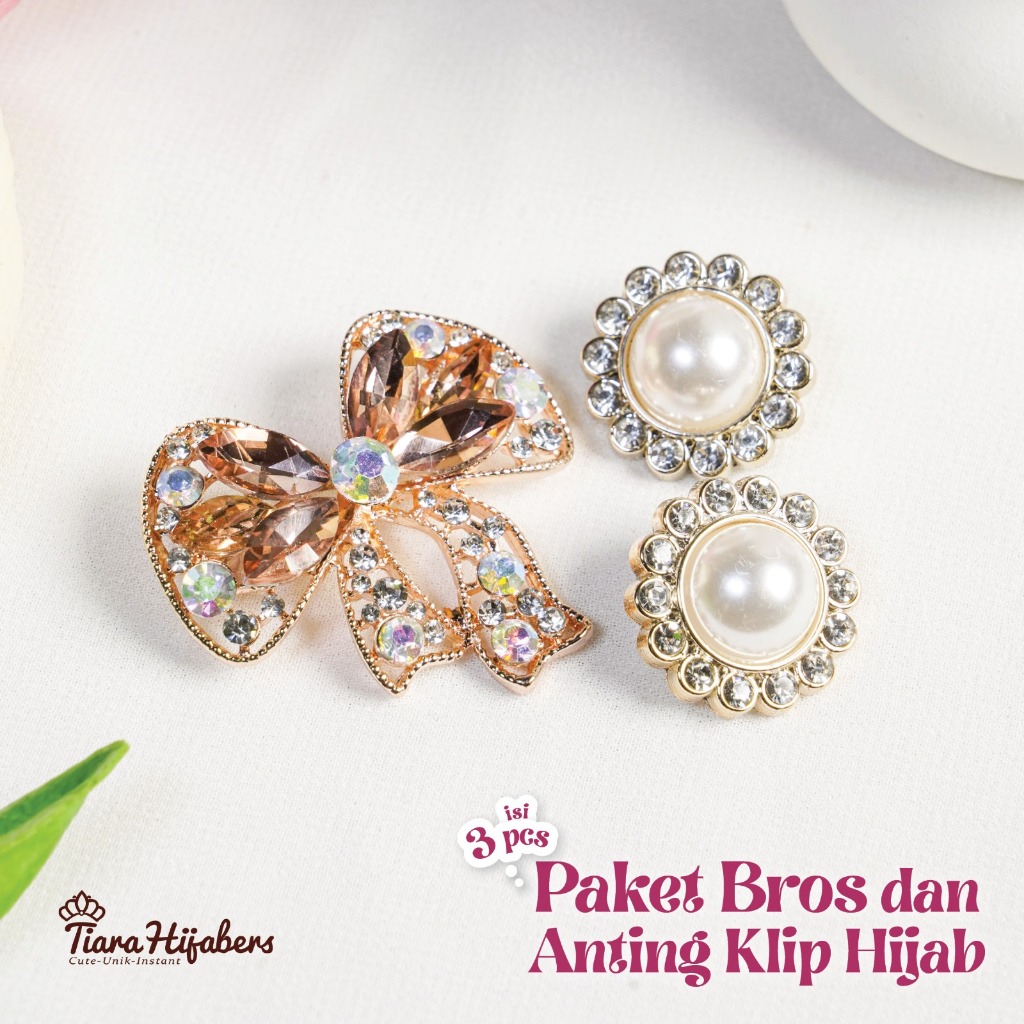 Bros hijab 1 set dengan anting hijab jepit anting klip  premium luxury jewelry accessories bross Hij