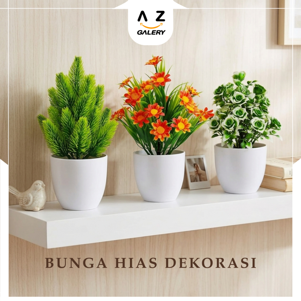 Bunga Hias Dekorasi Akasia Mawar Daisy Mix Artificial Flower Pajangan Hiasan Plastik PBP-PUTIH