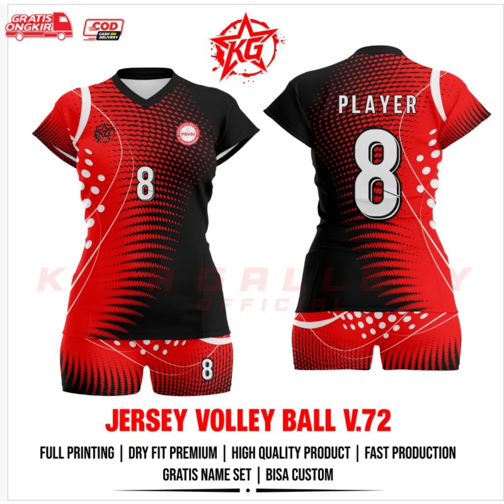 JERSEY BAJU VOLI WANITA V.72 FULL PRINTING GRATIS NAMA DAN NOMOR