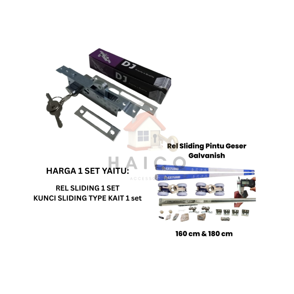 1 Set Rel Sliding Pintu Geser Besi/Rel Sliding Gantung+Kunci Kait kecil