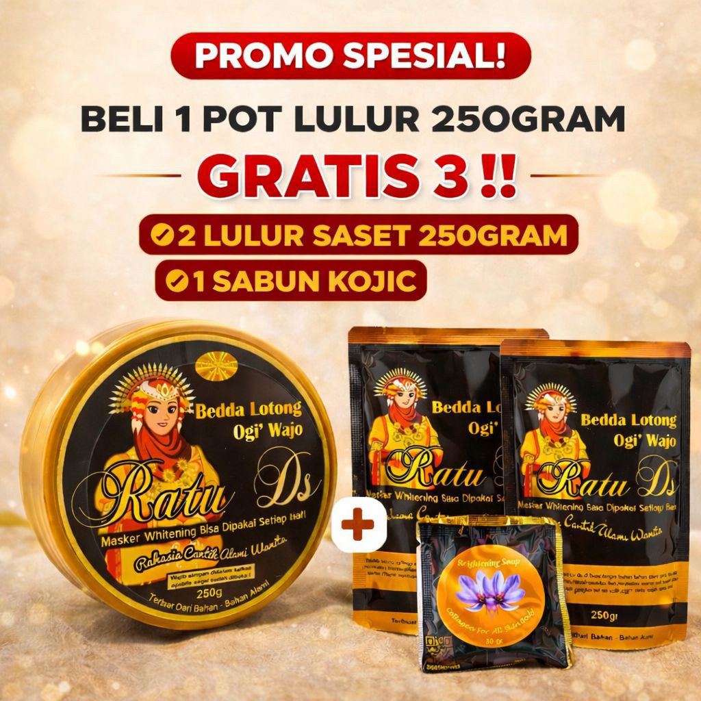 [ BELI 1 GRATIS 3 ] DAPAT 1 POT LULUR MASKER 250GR+ GRATIS 2 SASET LULUR 250gr + Gratis 1 sabun pemu