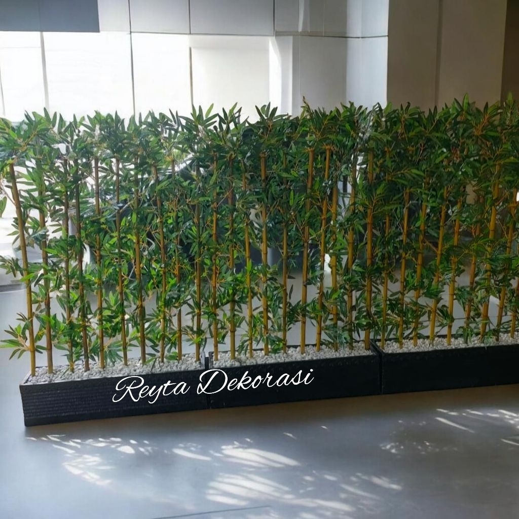 pembatas ruang partisi bambu tinggi 120cm - bunga artificial bunga hias - pohon plastik bambu sekat 