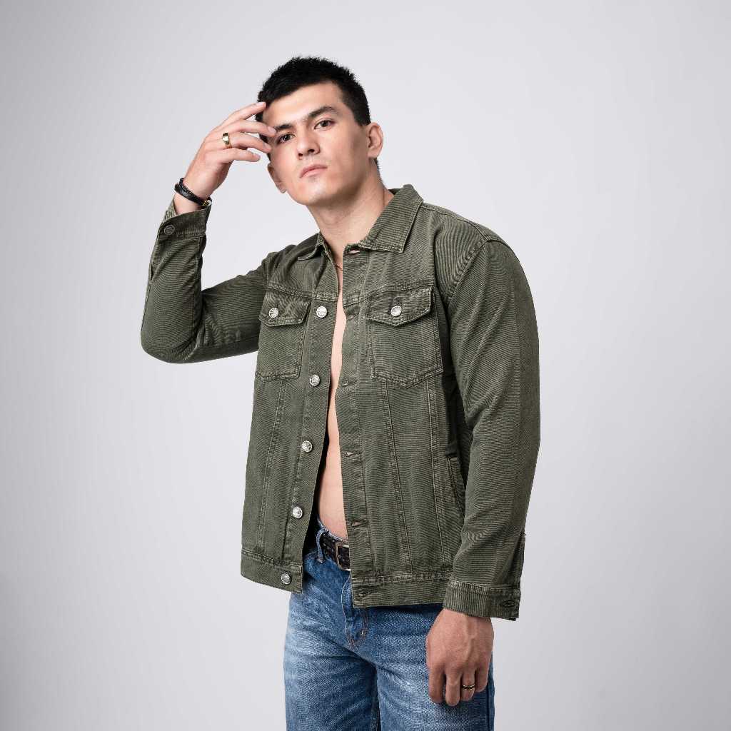VENGOZ Jacket Jeans Pria Slim Fit Premium - Green Army
