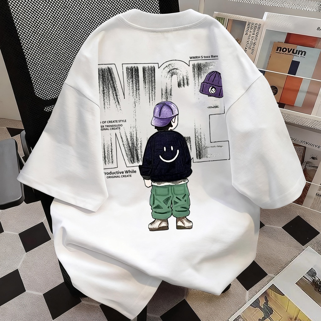 Kaos Oversize Putih Hoodie Smile Aesthetic Pria Wanita Unisex