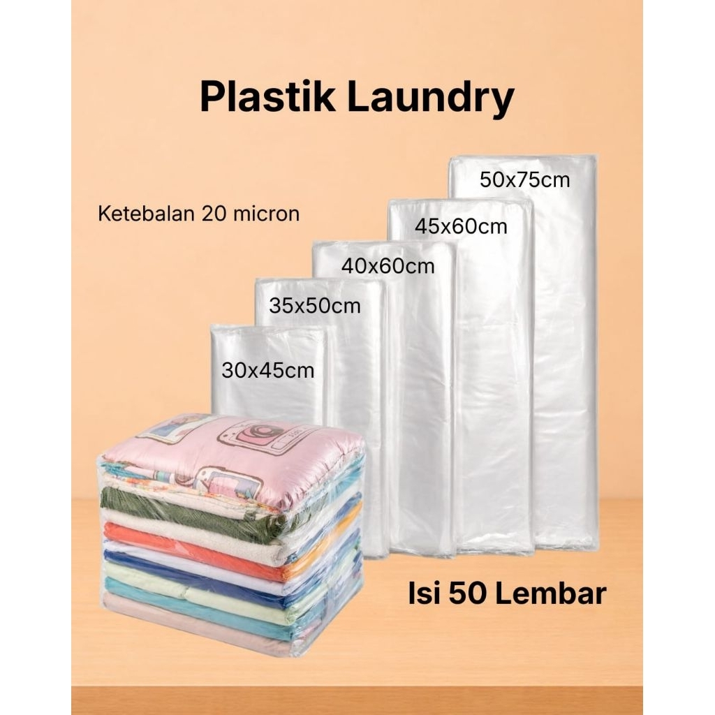 Plastik PP laundry 45x60 (50 lembar)/ Plastik Kantong Besar Laundry PP bening 45x60 tebal 0.2 (50 le